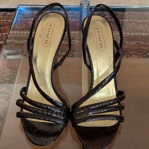 Coach Women's SIZE 8.5 Beatriz Dark Brown Snakeskin Strappy Heels